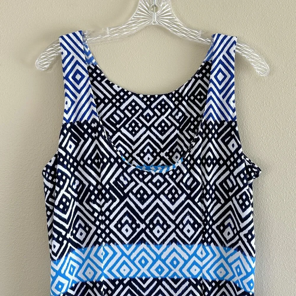 Tommy Bahama Mayan Maze Sleeveless Blue Print Maxi Dress Tropical Vacation - Picture 5 of 7